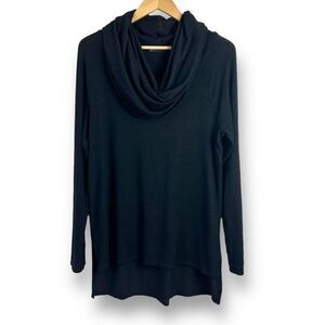 Gibson Women's S Cowl Neck High Low Tunic Sweater Solid Black Casual